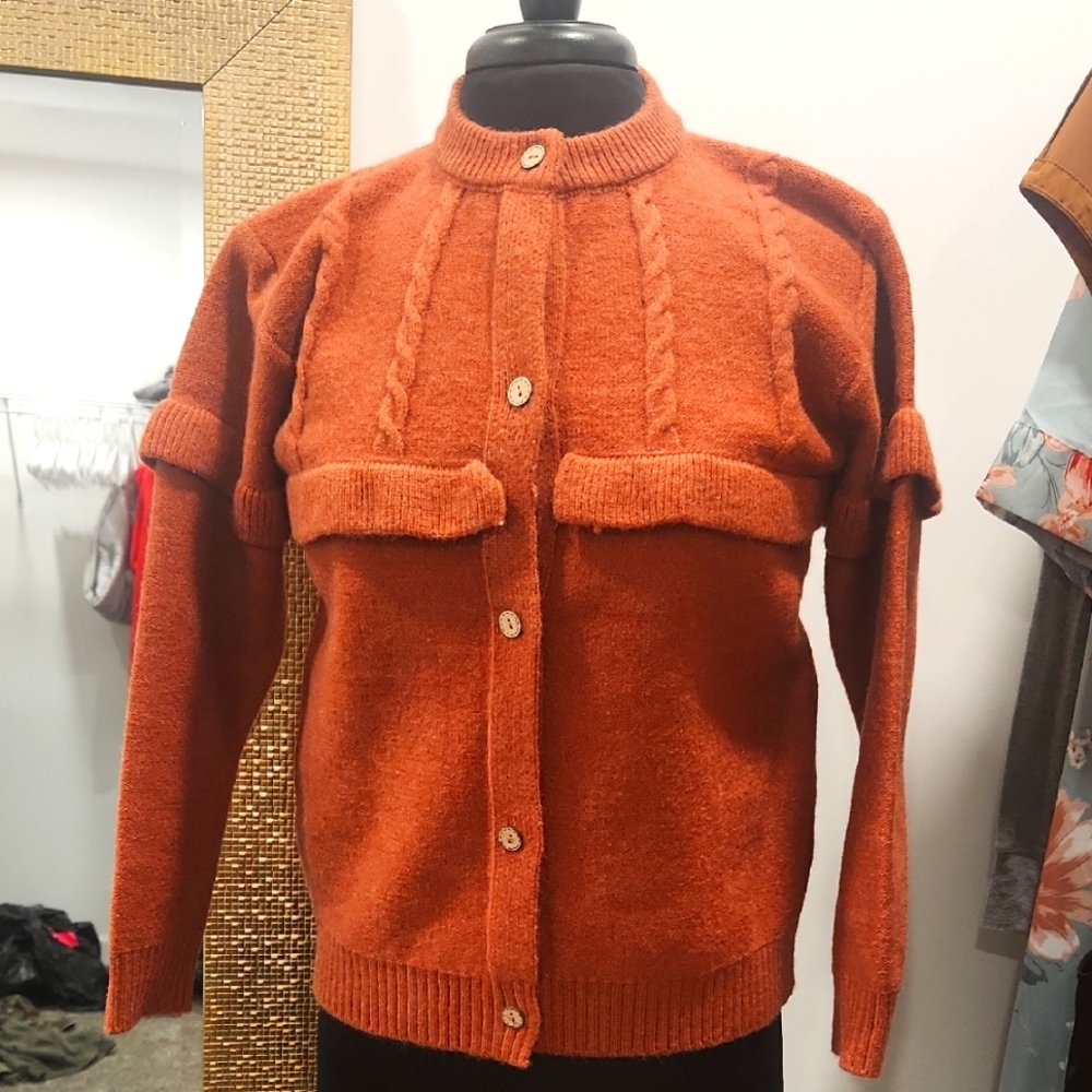 Vintage Orange Knit Cardigan - Picture 1 of 5